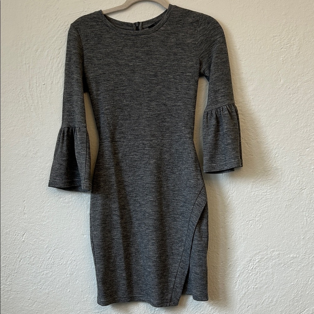 19 Cooper Charcoal Grey Bell-Sleeve Knit Sheath Dress
